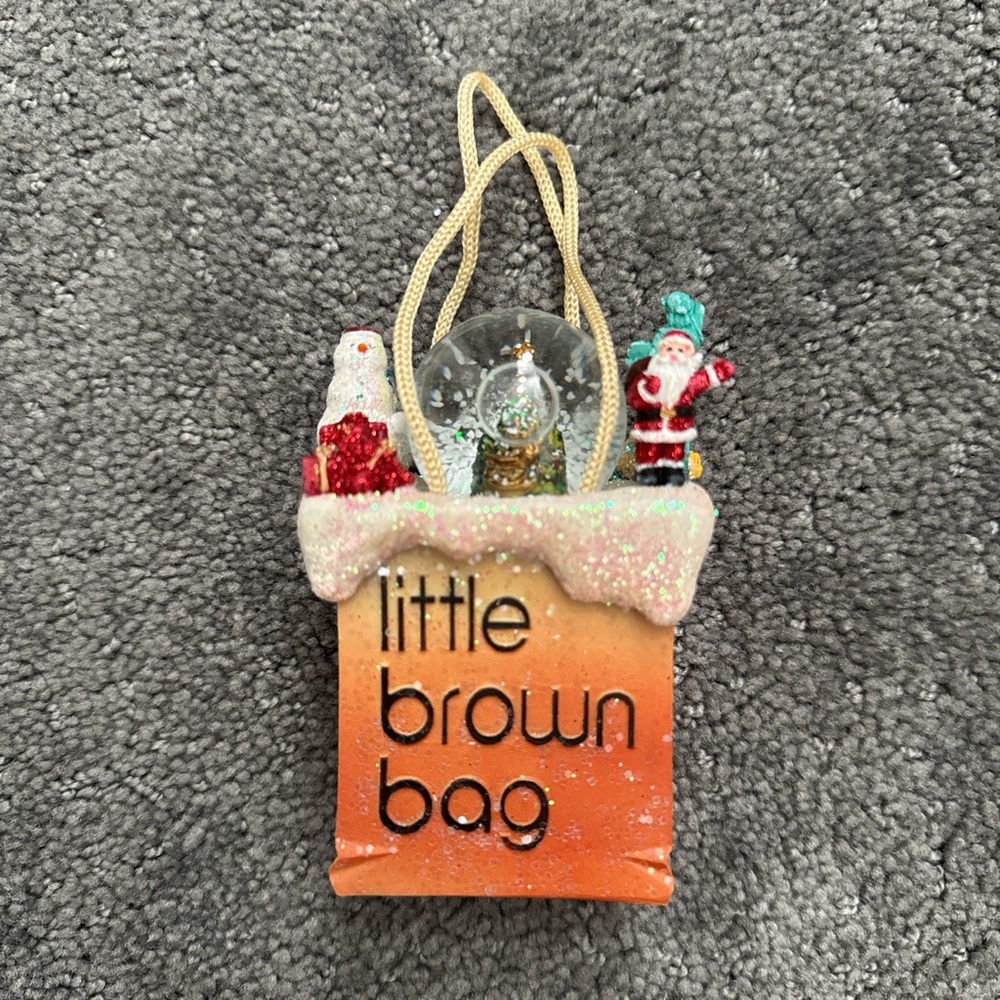 Bloomingdales little brown bag snow globe ornament